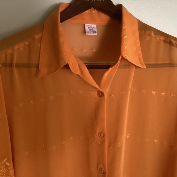 Erika Brooke Ladies Semi Sheer Orange Button Down Short Sleeve Size 20 - Picture 2 of 8